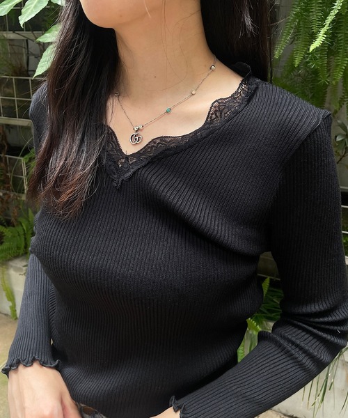 レースVプルオーバー FREAK'S STORE/裏起毛 ロゴ レース スウェット プルオーバー