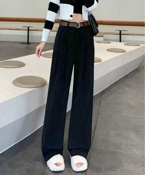 裏起毛　新品　ミセス　コーデュロイ　ナチュラル　ストレートパンツ　サイズＭ 裏起毛 コーデュロイパンツ レディース冬[品番：II000009645