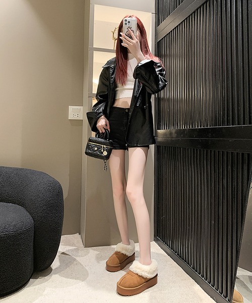 スリッポン ボリューム ファー付き 厚底 スリッポン シューズ レディース | Lace Ladies | 05