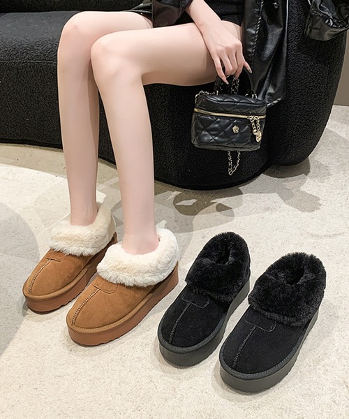 スリッポン ボリューム ファー付き 厚底 スリッポン シューズ レディース | Lace Ladies | 08