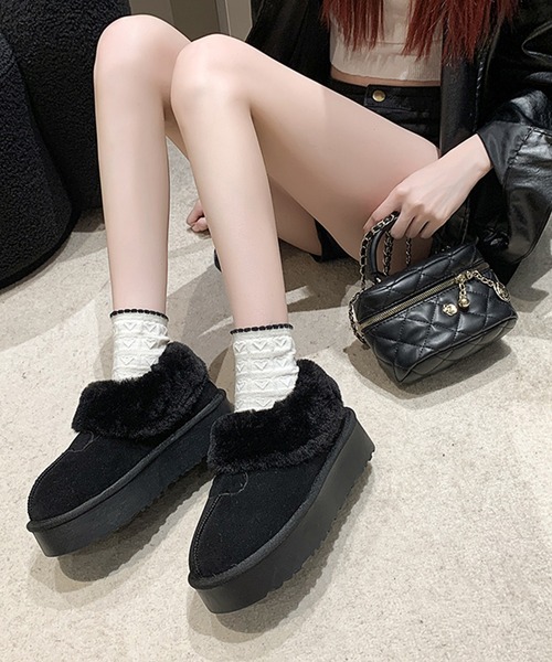 スリッポン ボリューム ファー付き 厚底 スリッポン シューズ レディース | Lace Ladies | 15
