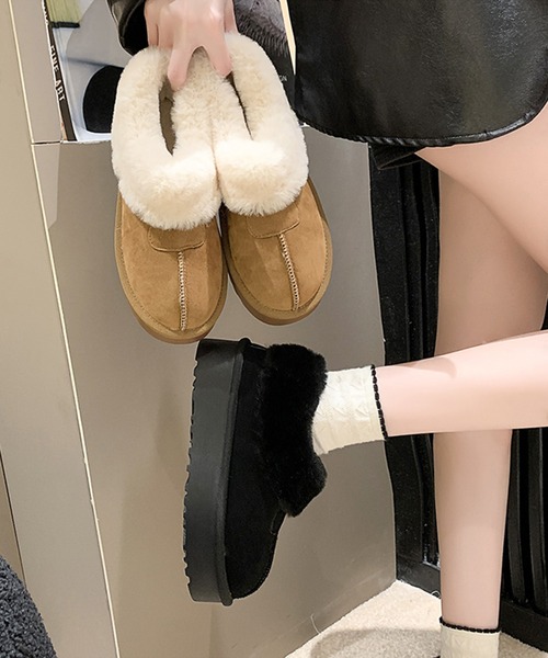 スリッポン ボリューム ファー付き 厚底 スリッポン シューズ レディース | Lace Ladies | 20
