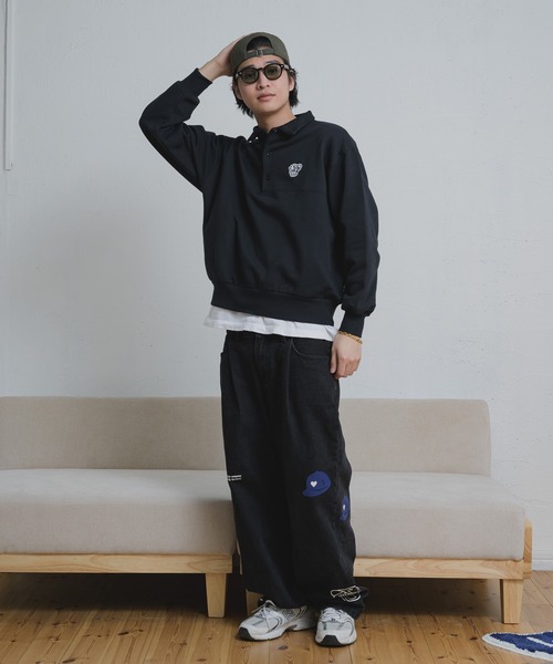 kaoyorinakami トレーナー スウェット BOY patch sweat polo shirt