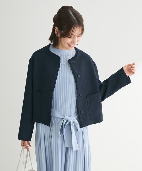 ef-de（エフデ） ジャケット ノーカラージャケット ツイードノーカラー