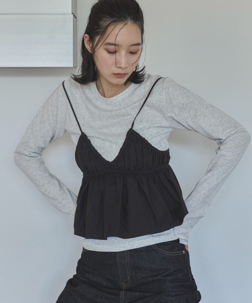 feepur ブラウス シャツ ギャザーブラトップビスチェ レディース