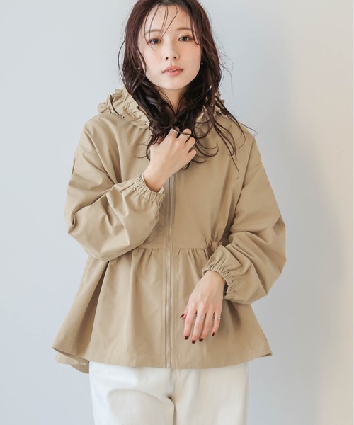 パーカー フリルフードペプラムパーカーJKT レディース フリルフードペプラムパーカーJKT 裾フレア ペプラム フード