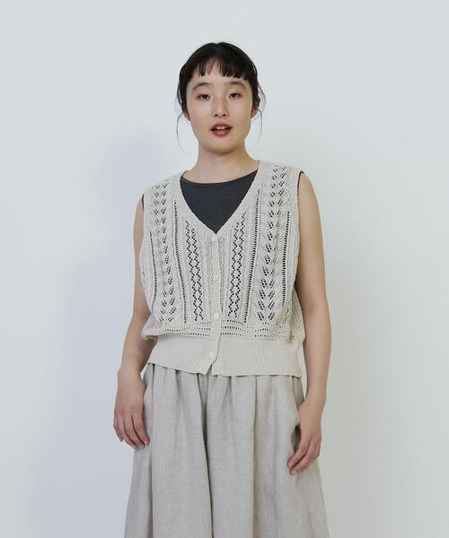 LOISIR ベスト ジレ エステル和紙地柄編みベスト レディース