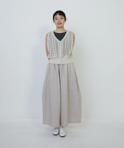LOISIR ベスト ジレ エステル和紙地柄編みベスト レディース