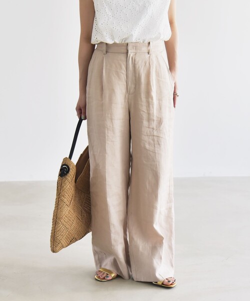 quaranciel パンツ quaranciel:「洗濯機可能」リネン ミックス ワイド
