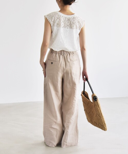 quaranciel パンツ quaranciel:「洗濯機可能」リネン ミックス ワイド