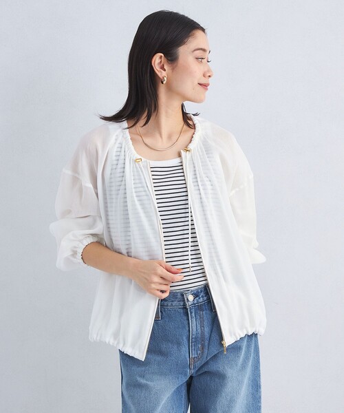 【洗える】 GREEN LABEL RELAXING パフィーノーカラーブルゾン size SHORTあり］パフィー ノーカラー ブルゾン ―ウォッシャブル