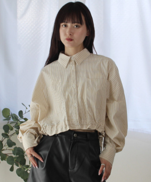 ブラウス シャツ Bling leadsストライプ サマーニットシャツ レディース Bling Leads ブラウス シャツ 「Bling leads」ストライプ サマー