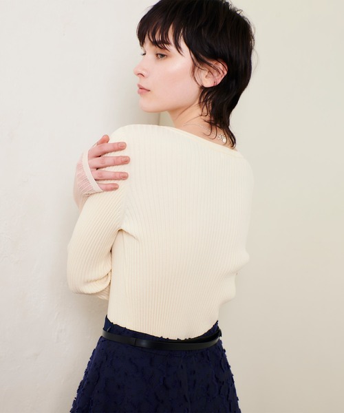 allureville ニット セーター シアーカフスラウンドネックプル