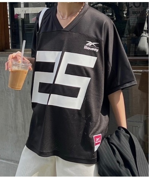 MOUSSY tシャツ REEBOK NUMBER MESH Tシャツ レディース