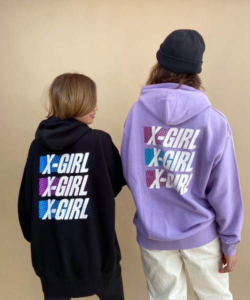 【美品】X-girl パーカー XLARGE × X-GIRL グレー M X-girl 「X-girl」 プルオーバーパーカー M グレー レディース