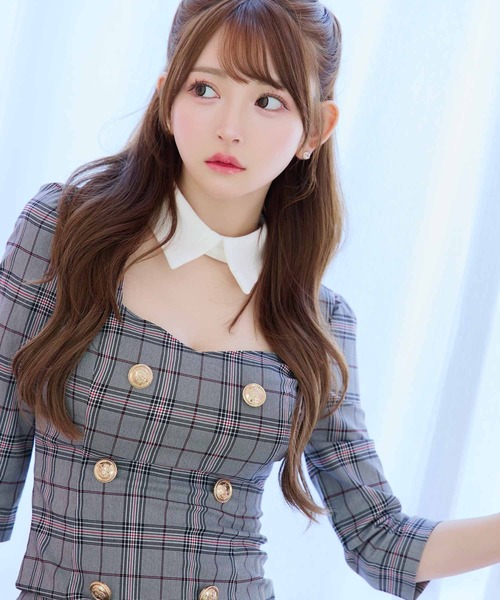 anキャバドレス【新品未使用】チェック柄タイトミニワンピース 　Sサイズ an /アン】チェック/ 半袖/ 袖あり/ ボタン/ タイト/ ミニドレス
