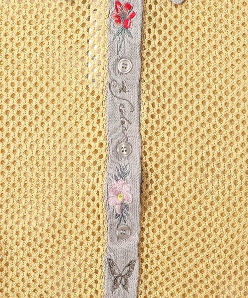 ニット セーター 552226：花蝶刺繍 メッシュ編みシャツ レディース iS ScoLar ニット セーター 552226：花蝶刺繍 メッシュ編み