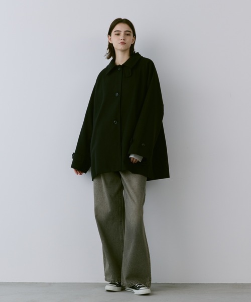 「flaner」 ステンカラーコート LARGE ブラック レディース_画像4