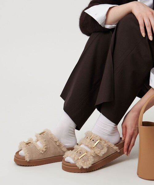 UNITED ARROWS サンダル フェイクファー 2ライン スタッズ