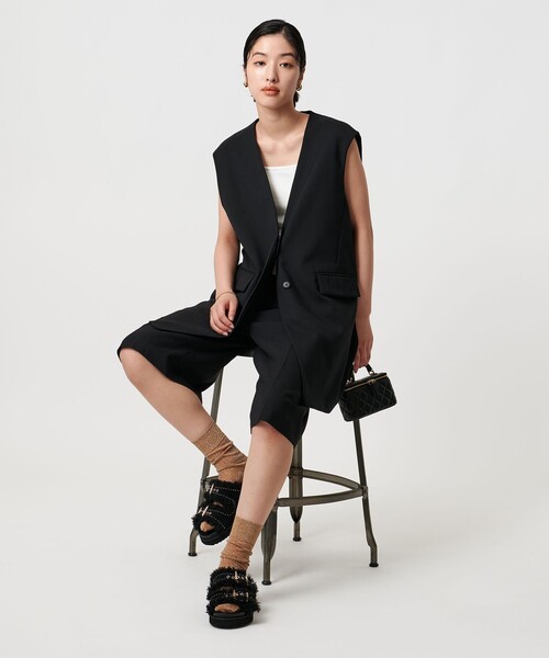 ユナイテッドアローズファー付きブラックサンダル37 UNITED ARROWS サンダル フェイクファー 2ライン スタッズ