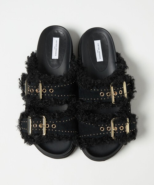 【美品】UNITED ARROWS クロス バックベルト サンダル スタッズ　黒 ユナイテッドアローズ UNITED ARROWS クロス バックベルト