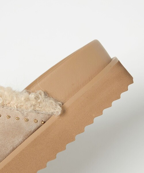 UNITED ARROWS ベージュ ファーサンダル 38 UNITED ARROWS サンダル フェイクファー 2ライン スタッズ