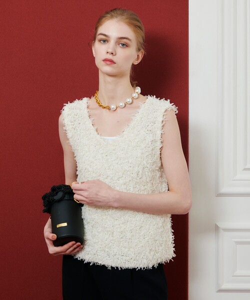 ニット セーター 「LOULOU WILLOUGHBY」リボンシャギープルオーバー レディース