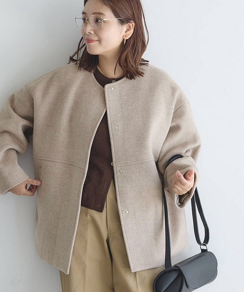 JOURNAL STANDARD スーパー140ビーバーノーカラーコート　グレー 追加2》スーパー140ビーバーノーカラーコート（ノーカラーコート