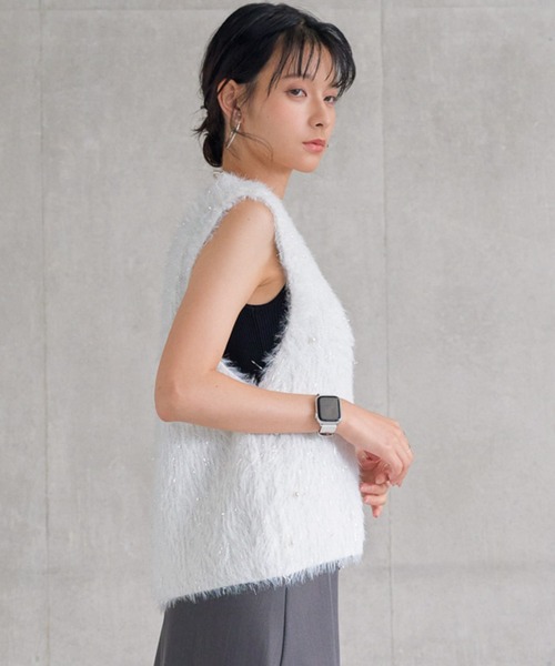 tシャツ パール付きラメシャギーニットベスト レディース : ZOZOTOWN