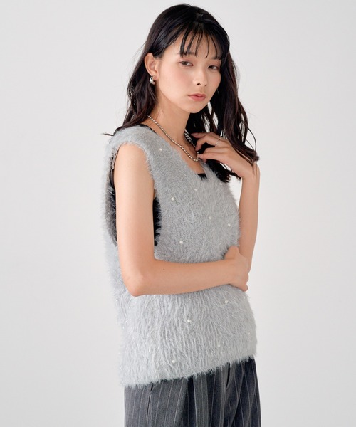 tシャツ パール付きラメシャギーニットベスト レディース : ZOZOTOWN