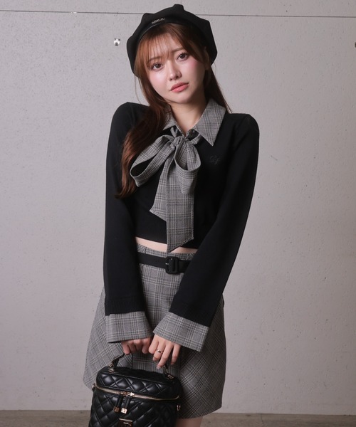 【☻】 LIP SERVICE 2wayシャツレイヤードニットトップス 2wayシャツレイヤードニットトップス（ニット/セーター）｜LIPSERVICE