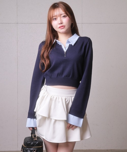 LIP SERVICE ニット セーター 2wayシャツレイヤードニットトップス