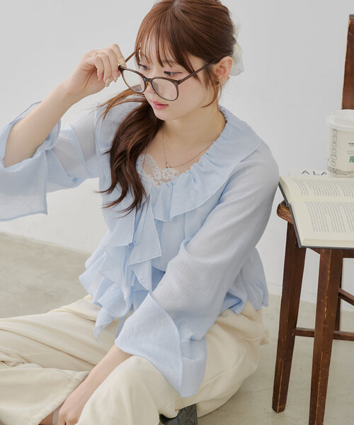 「continuer de NICE CLAUP」 長袖ブラウス FREE オフホワイト レディース_画像9