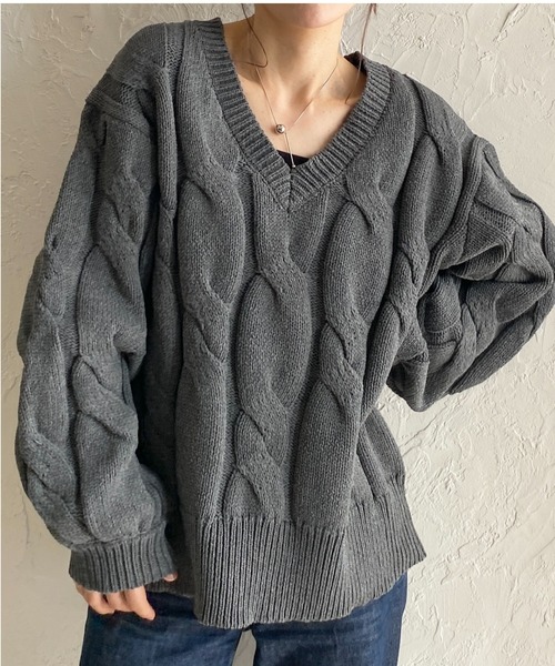 She's Closet ニット セーター オーバーサイズ長袖深Vネックざっくり