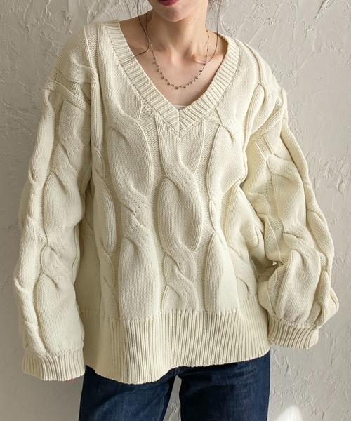 She's Closet ニット セーター オーバーサイズ長袖深Vネックざっくり