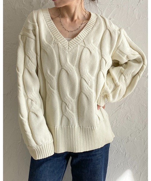 She's Closet ニット セーター オーバーサイズ長袖深Vネックざっくり