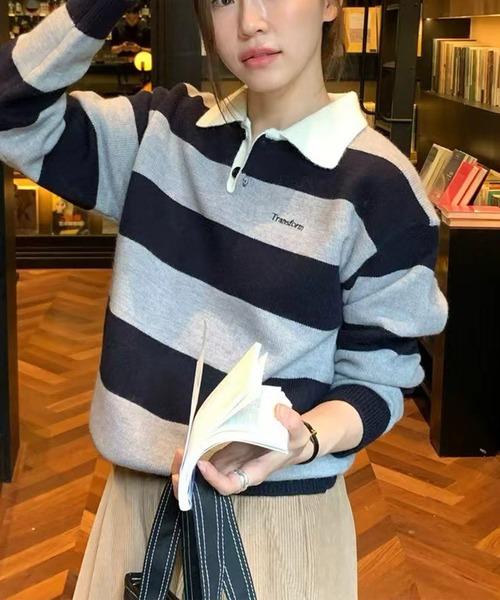 LYEON（リヨン） ニット セーター ボーダーラガールーズポロニット