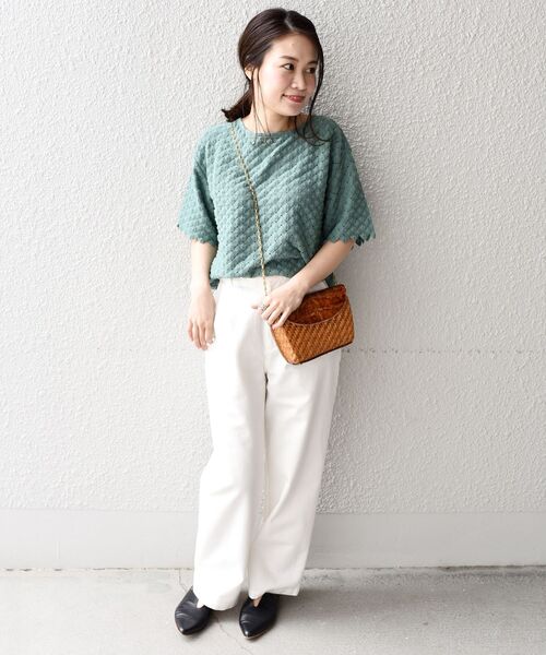 「liflattie ships」 7分袖ニット SMALL グリーン レディース_画像2