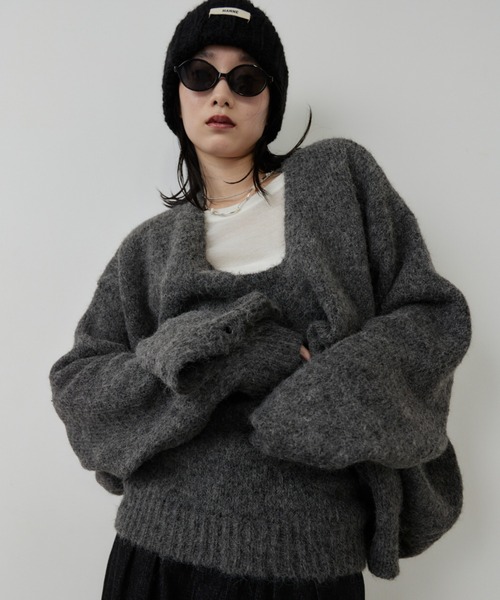 HANNE カーディガン モヘアライクニットカーディガン レディース