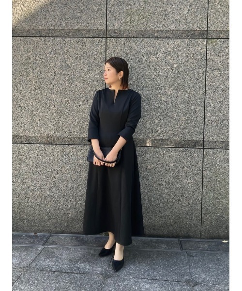 「ur's」 7分袖ワンピース M ネイビー レディース_画像7