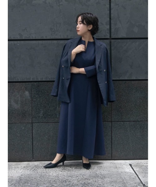 「ur's」 7分袖ワンピース M ネイビー レディース_画像9