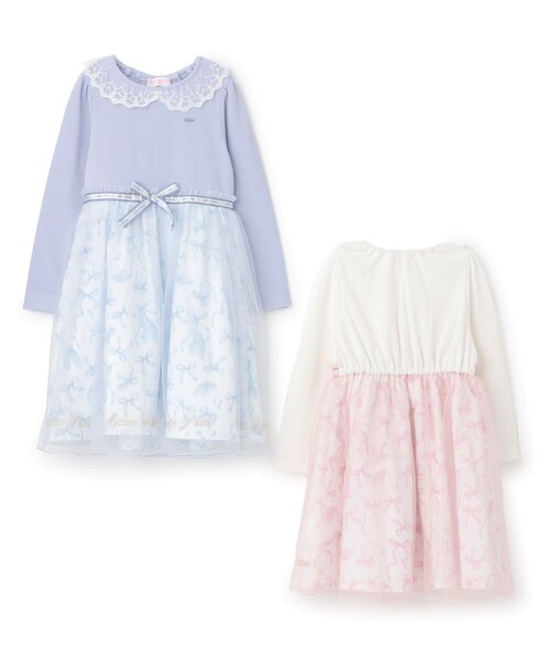mezzo piano フローラルバレエ柄 ワンピース120ライトブルー mezzo piano ワンピース バレエ柄 ドッキングワンピース キッズ 子供服
