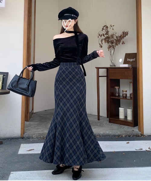 gossip!ロサンゼルス ロング スカート Y2K レトロ チェック ハイ