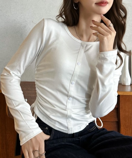 Eclat one tシャツ 「Eclat one」サイドギャザー ドロスト ロング