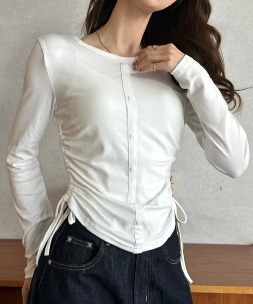 Eclat one tシャツ 「Eclat one」サイドギャザー ドロスト ロング