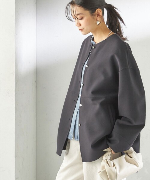 SHIPS made for women シップス レディースコート グレー SHIPS（シップス） ノーカラーコート コート 「手洗い可能」ストレッチ