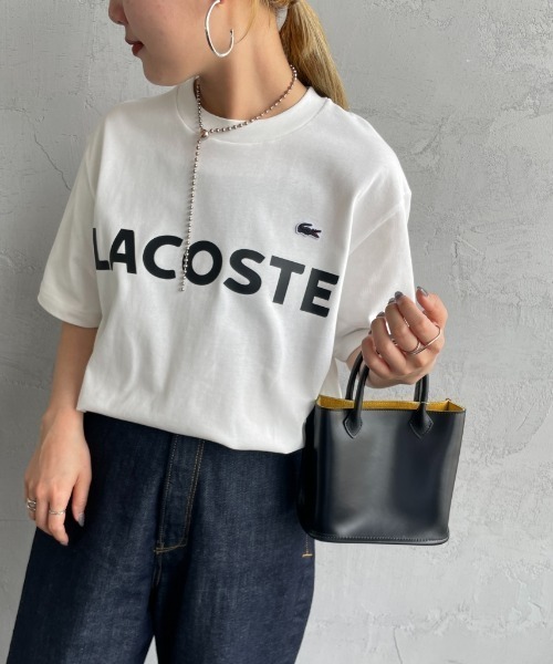 LACOSTE ヘビーウエイトTシャツ スウェットシャツМ　中央ロゴ LACOSTE（ラコステ） tシャツ ヘビーウェイト ロゴプリントTシャツ