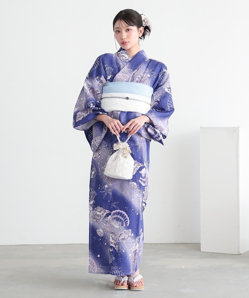 有松鳴海絞り 浴衣 紫×グリーン 花柄 上品配色 美品 有松鳴海絞り 浴衣 紫×グリーン 花柄 上品配色 美品 Muscat & Grape