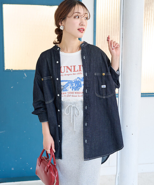 「FREAK'S STORE」 長袖チュニック フリ- ネイビー レディースの画像