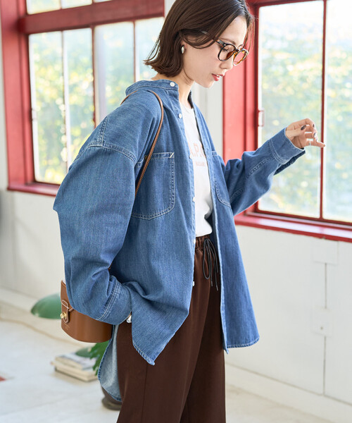 「FREAK'S STORE」 長袖チュニック フリ- ネイビー レディースの画像